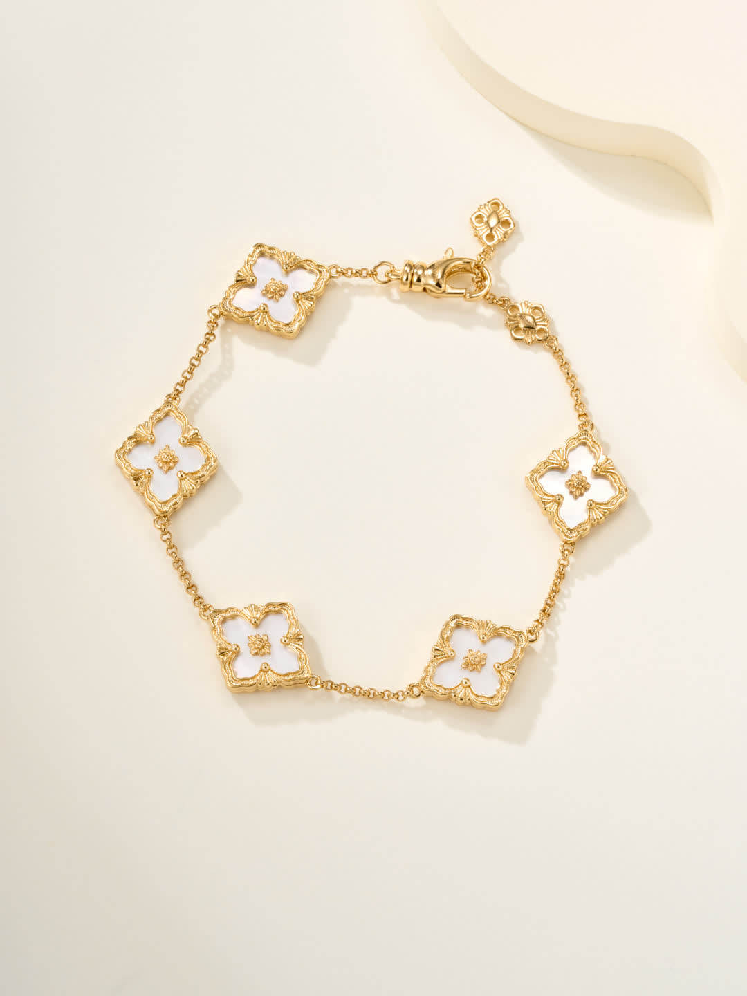 Van Cleef & Arpels Gold-Plated Bracelet with White Enamel Flowers